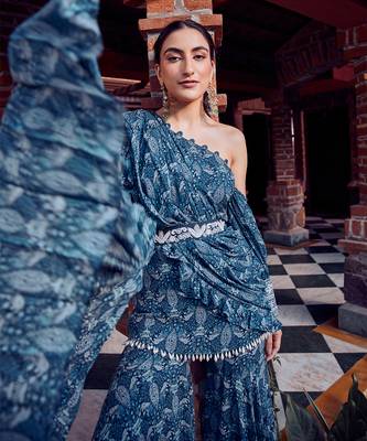 Midnight blue georgette printed gharara set 4