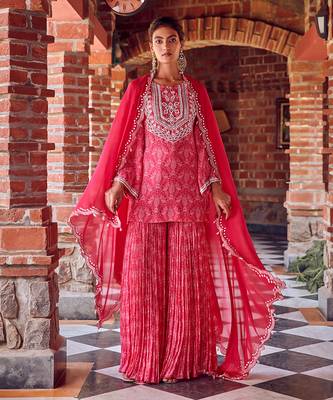 Fuchsia pink georgette gharara set 1