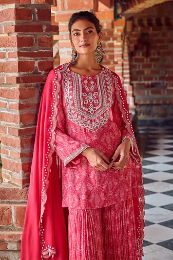 Fuchsia pink georgette gharara set