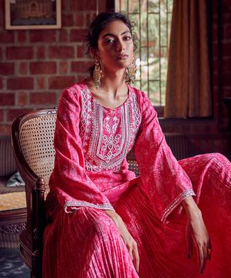 Fuchsia pink georgette gharara set 3