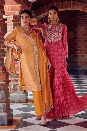 Fuchsia pink georgette gharara set