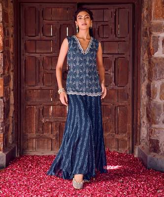 Midnight blue georgette printed co-ord set 1