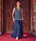 Midnight blue georgette printed co-ord set