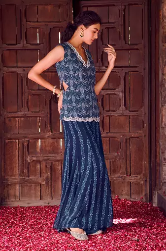 Midnight blue georgette printed co-ord set