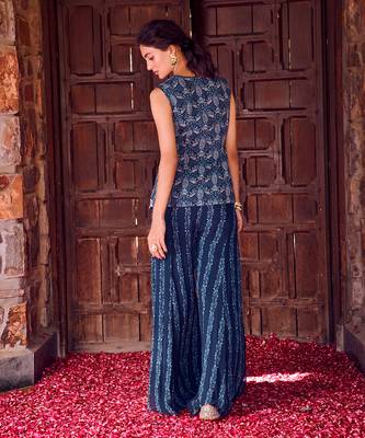 Midnight blue georgette printed co-ord set 3