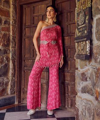 Fuchsia pink georgette co-ord set 1