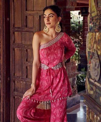 Fuchsia pink georgette co-ord set 2