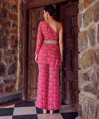 Fuchsia pink georgette co-ord set 3
