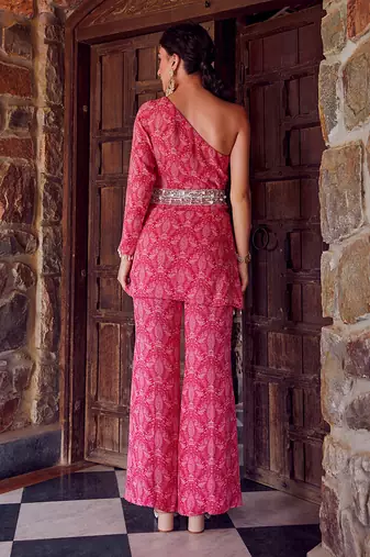 Fuchsia pink georgette co-ord set