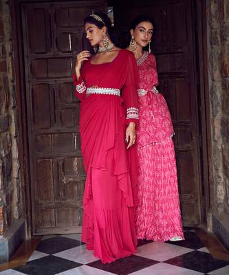 Fuchsia pink georgette co-ord set 4