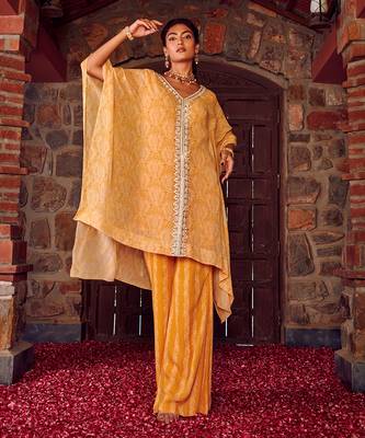 Mayan gold georgette embroidered kaftan set 1