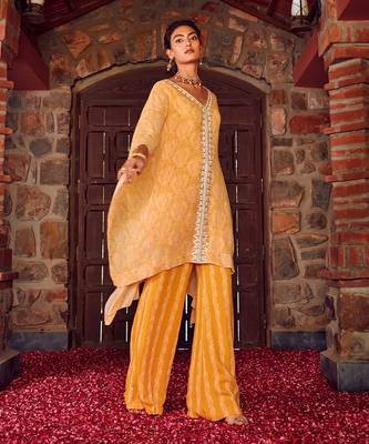 Mayan gold georgette embroidered kaftan set 2