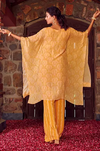 Mayan gold georgette embroidered kaftan set