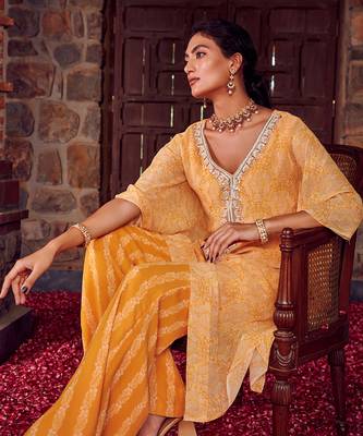 Mayan gold georgette embroidered kaftan set 4