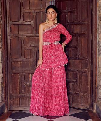 Fuchsia pink georgette gharara set 1