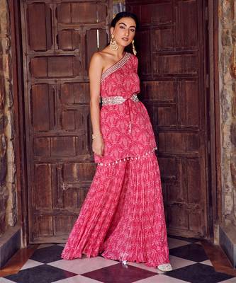 Fuchsia pink georgette gharara set 3