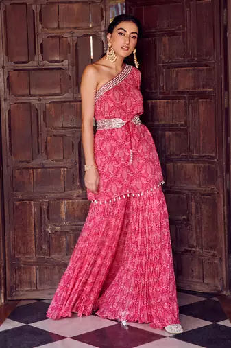 Fuchsia pink georgette gharara set
