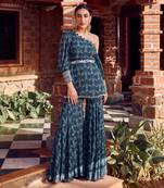 Midnight blue georgette embroidred gharara set