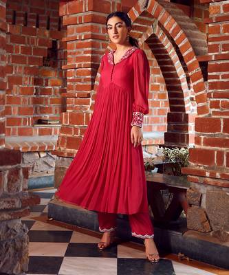 Fuchsia pink georgette anarkali set 1