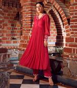 Fuchsia pink georgette anarkali set