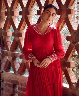 Fuchsia pink georgette anarkali set 2
