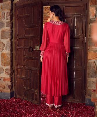 Fuchsia pink georgette anarkali set 3