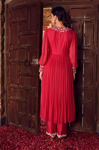 Fuchsia pink georgette anarkali set