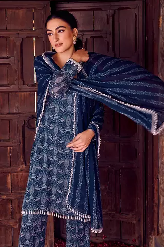 Midnight blue georgette embroidred kurta set