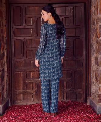 Midnight blue georgette embroidred kurta set 4