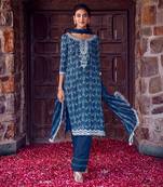 Midnight blue georgette embroidred kurta set