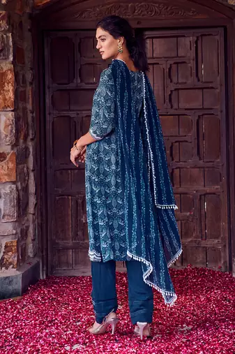 Midnight blue georgette embroidred kurta set