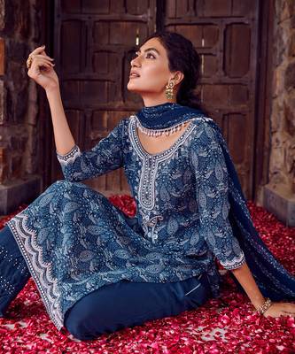 Midnight blue georgette embroidred kurta set 3