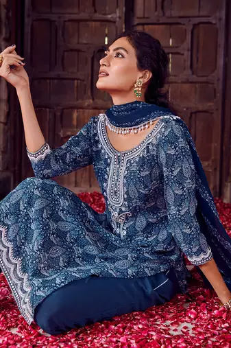 Midnight blue georgette embroidred kurta set