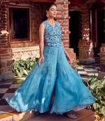 Powder blue georgette embroidred sharara set