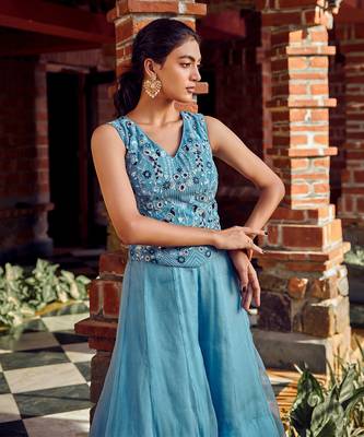 Powder blue georgette embroidred sharara set 2