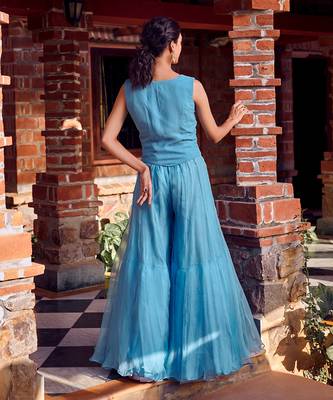 Powder blue georgette embroidred sharara set 3