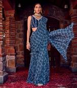 Midnight blue georgette gharara saree set