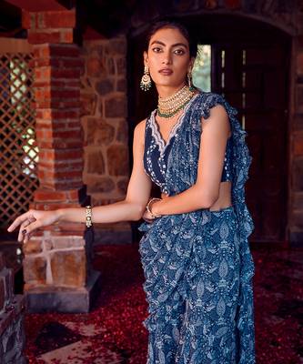 Midnight blue georgette gharara saree set 2