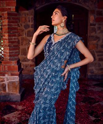 Midnight blue georgette gharara saree set 3