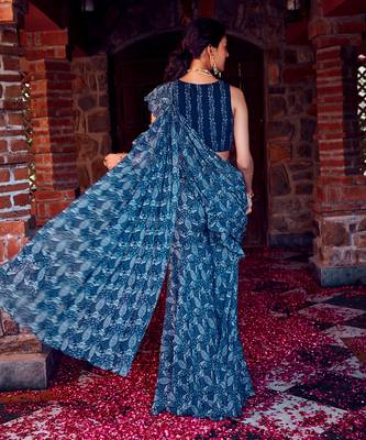 Midnight blue georgette gharara saree set 4