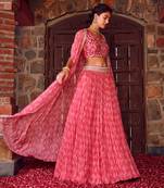 Fuchsia Pink Georgette Embroidred Lehenga Set