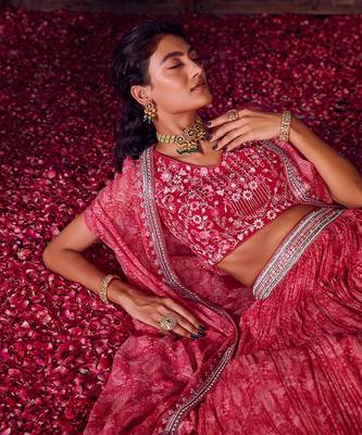 Fuchsia Pink Georgette Embroidred Lehenga Set 2