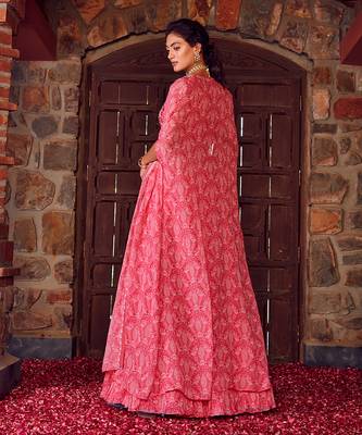 Fuchsia Pink Georgette Embroidred Lehenga Set 3