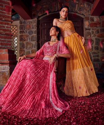 Fuchsia Pink Georgette Embroidred Lehenga Set 4