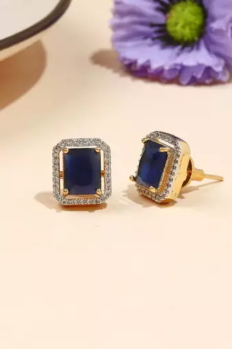 Square Shaped Blue Studs