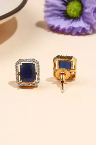 Square Shaped Blue Studs