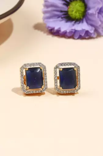 Square Shaped Blue Studs