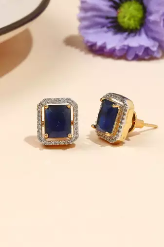 Square Shaped Blue Studs