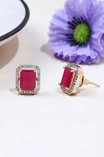 Square Shaped Pink Studs