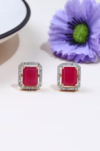 Square Shaped Pink Studs